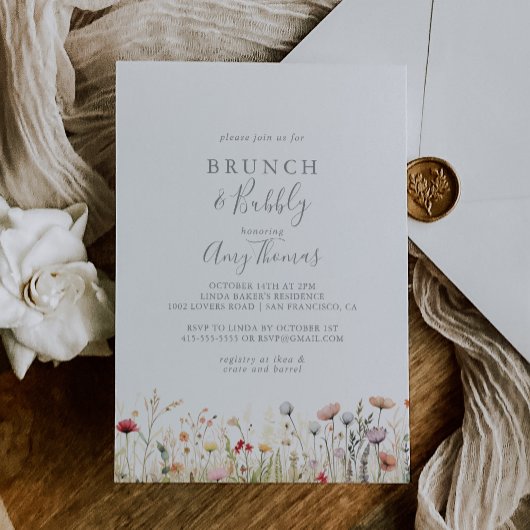 Invitation Blissful Wildflower Brunch Bubbly Bridal Shower