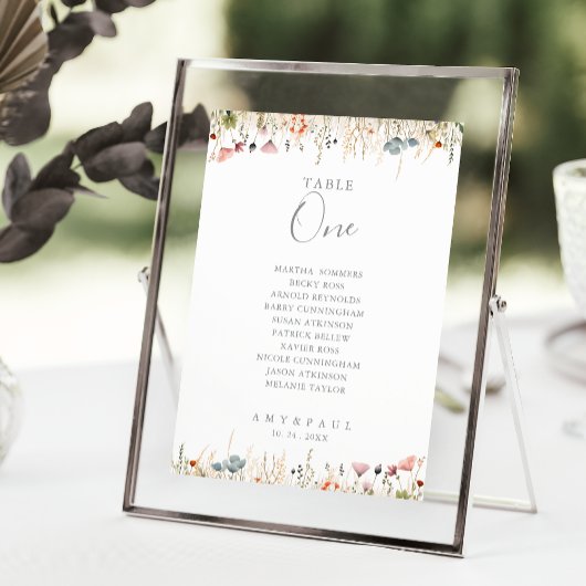 Invitation Blissful Wildflower Table Number 1 Seating Chart