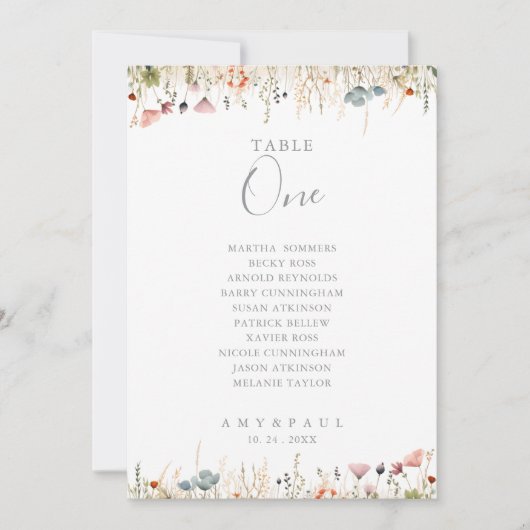 Invitation Blissful Wildflower Table Number 1 Seating Chart (Devant)