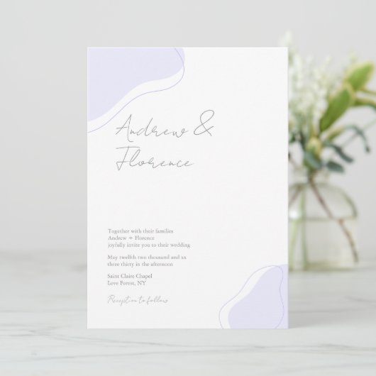 Invitation Blob violet Mariage moderne minimal blanc unique (Debout devant)