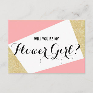 Invitation Bloc de couleur rose or Serez-vous ma Flower Girl
