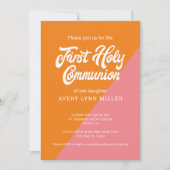 Invitation Bloc de couleur rose orange moderne Première commu (Devant)