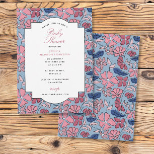 Invitation Bloc floral rose et bleu Imprimer Baby shower fill