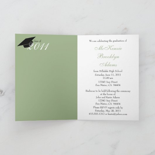 Invitation Bloc moderne Folded Graduation Invite (Green) (Intérieur)