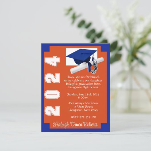 Invitation Blocage d'angle Orange & Royal Blue Graduation (Debout devant)