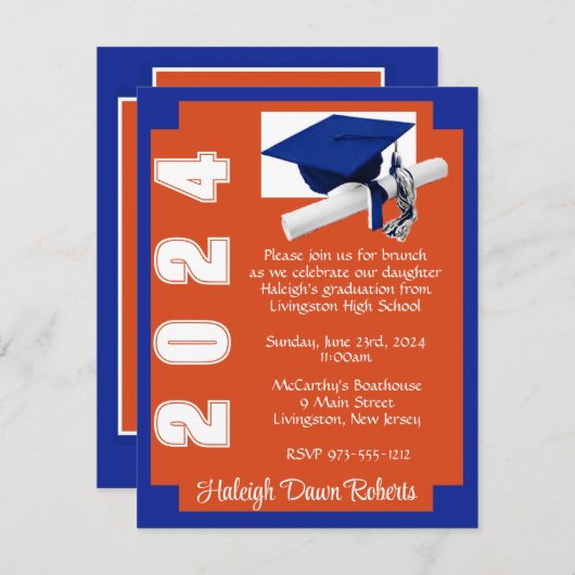 Invitation Blocage d'angle Orange & Royal Blue Graduation (Devant / Derrière)
