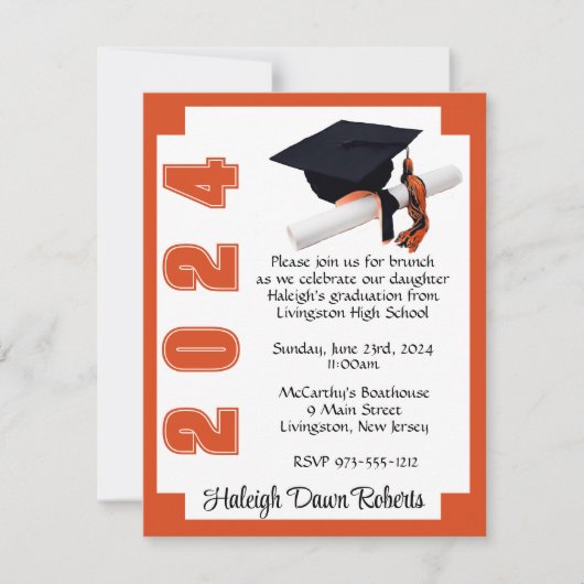 Invitation Blocage d'angle Orange & White Graduation (Devant)