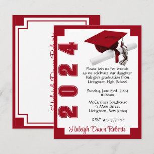 Invitation Blocage de coin blanc et rouge écarlate Graduation