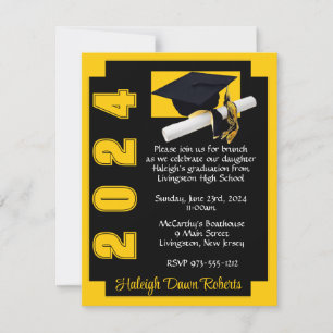 Invitation Blocage de coin Noir & Or Graduation