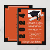 Invitation Blocage de coin Noir & Orange Graduation (Devant / Derrière)