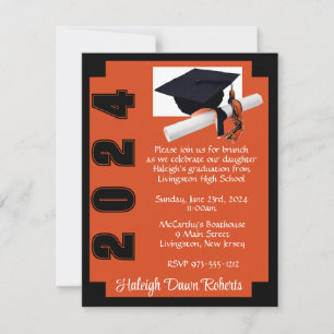 Invitation Blocage de coin Noir & Orange Graduation