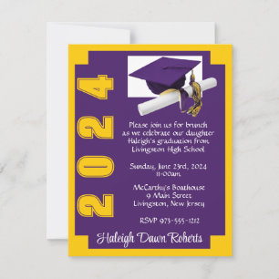 Invitation Blocage de coin Purple & Gold Graduation