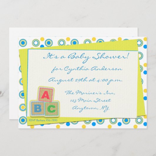 Invitation Blocs ABC Baby shower (Devant / Derrière)