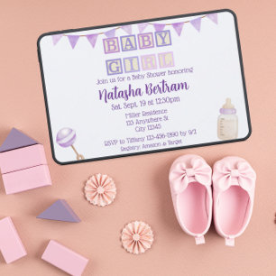 Invitation Blocs Bébé Fille, Douce Fête de Naissance à l'aqua