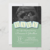Invitation Blocs de baby shower Boy Plaid Ultrasound Photo In (Devant)