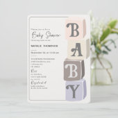 Invitation Blocs de Baby shower fille Blush (Debout devant)