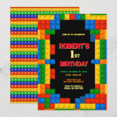 Invitation Blocs de bâtiment colorés Anniversaire (Devant / Derrière)