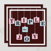 Invitation Blocs de bébé de triplets dans le baby shower rose (Devant / Derrière)