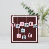 Invitation Blocs de bébé de triplets dans le baby shower rose (Debout devant)