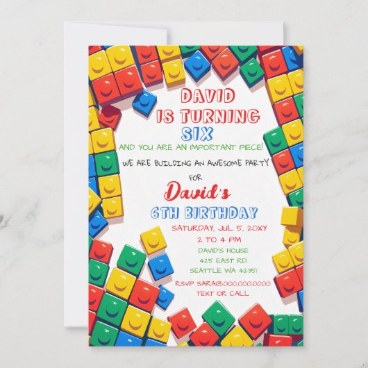 Invitation Blocs de construction Briques Blocs Anniversaire (Devant)
