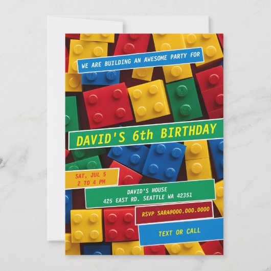 Invitation Blocs de Construction Briques Blocs Anniversaire  (Devant)