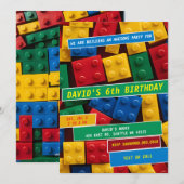 Invitation Blocs de Construction Briques Blocs Anniversaire  (Devant / Derrière)