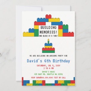 Invitation Blocs de construction Briques Blocs Anniversaire 