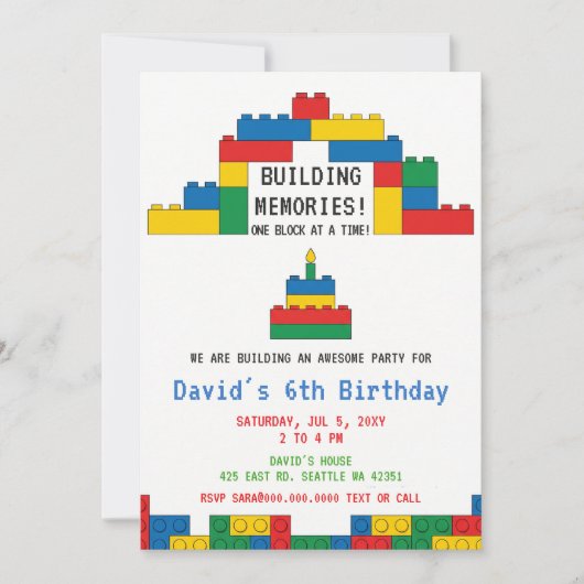 Invitation Blocs de construction Briques Blocs Anniversaire (Devant)