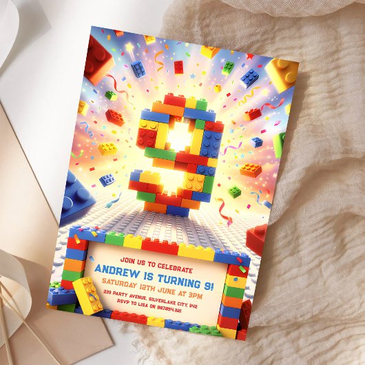 Invitation Blocs de Construction Colorés 9e Anniversaire