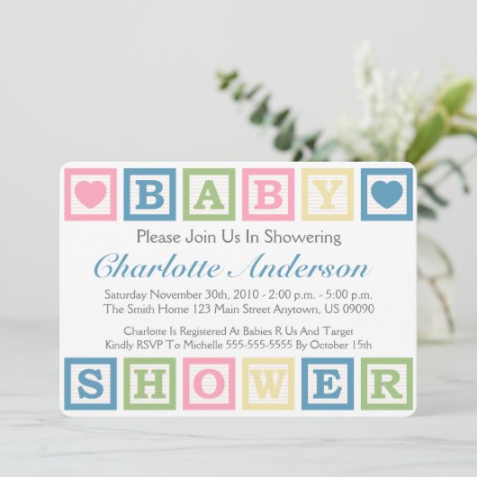 Invitation Blocs de construction Invitiations de Baby shower  (Debout devant)