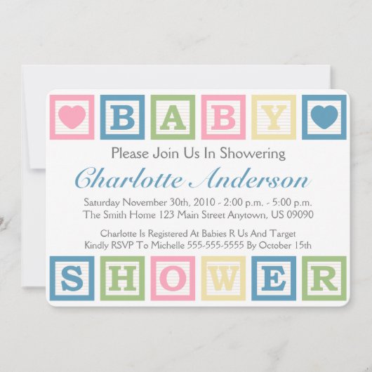 Invitation Blocs de construction Invitiations de Baby shower  (Devant)