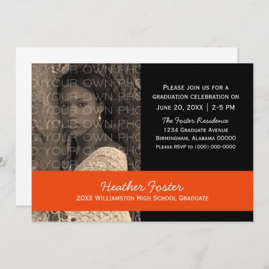 Invitation Blocs de couleur noire/orange de l'école Invitatio (Devant / Derrière)