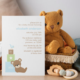 Invitation Blocs de jouets d'ours et d'alphabet Baby shower {