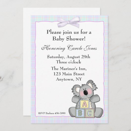 Invitation Blocs de koala (Devant / Derrière)