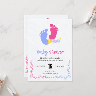 Invitation Blocs Empreintes de Bébé au Pastel Rose et Bleu