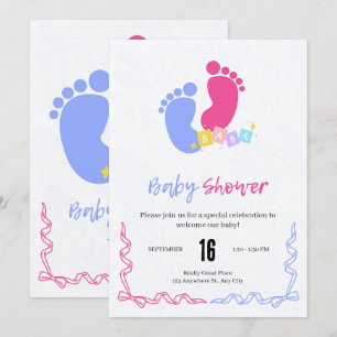 Invitation Blocs Empreintes de Bébé au Pastel Rose et Bleu