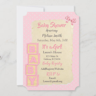 Invitation Blocs et vaches roses Baby Girl Baby shower