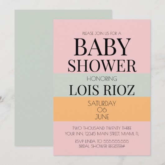 Invitation Blocs modernes Pink Mint brillant Baby shower gras (Devant / Derrière)