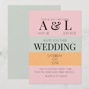 Invitation Blocs Modernes Rose Menthe Clair et Mariage Audaci