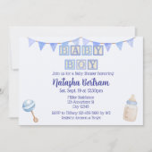 Invitation Blocs pour garçon, douche de bébé à l'aquarelle bl (Devant)