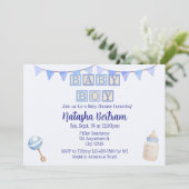 Invitation Blocs pour garçon, douche de bébé à l'aquarelle bl (Debout devant)
