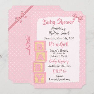 Invitation Blocs roses et rubans Baby Shower Fille