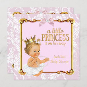 Invitation Blonde Baby Princess Baby shower Blanc rose or