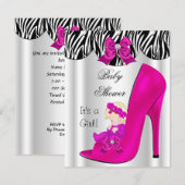 Invitation Blonde Baby shower fille rose bébé chaussure viole (Devant / Derrière)