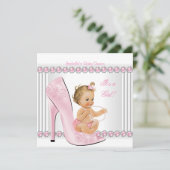 Invitation Blonde Baby shower fille rose perle haute talon ch (Debout devant)