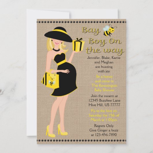 Invitation Blonde Bay Bee Boy sur le chemin du Baby shower (Devant)