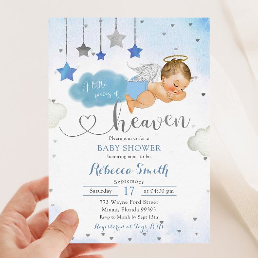 Invitation Blonde Bleu Or Blonde Baby shower Ange Bébé