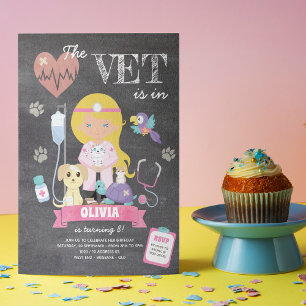 Invitation Blonde Blue Eyed Chalkboard Vet Anniversaire