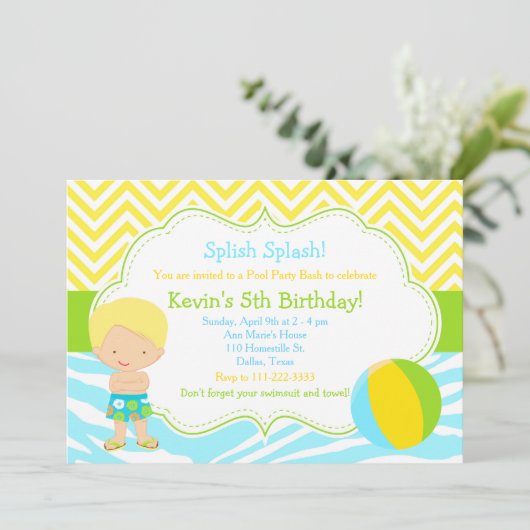 Invitation Blonde Boy Pool Party Bash (Debout devant)