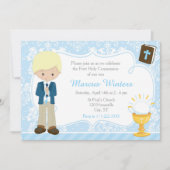 Invitation Blonde Boy Première Communion Damask (Devant)